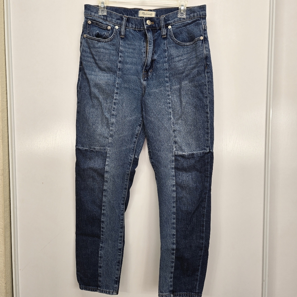 Madewell The High-Rise Slim Boy Jeans Size 29 Straight‎ Leg Blue Denim Patch
